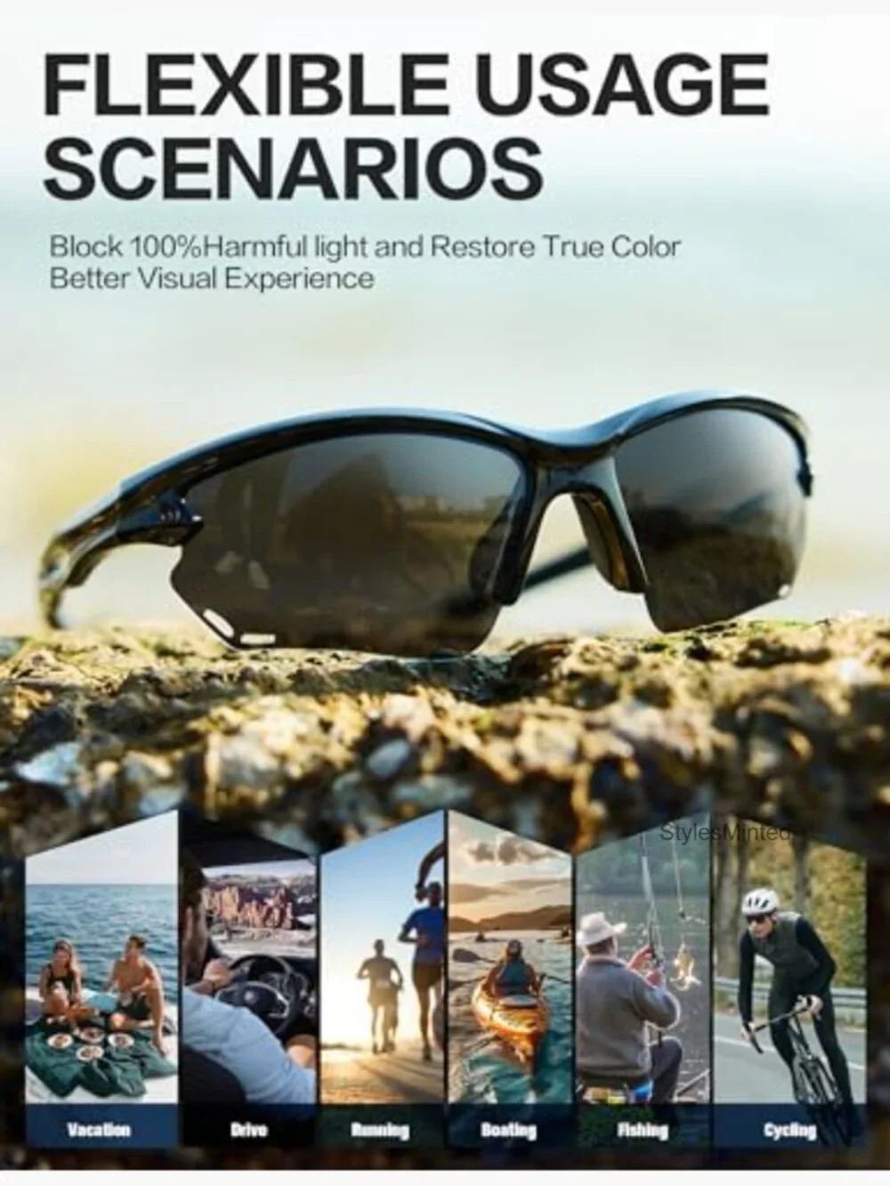 Polarized TR90 Sport Sunglasses for Men Lightweight UV Protection